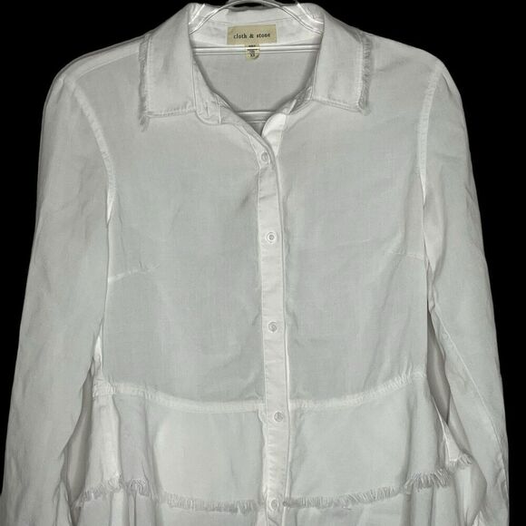 Cloth & Stone Anthropologie Sz XS Tiered Peplum Blouse Frayed 100% Tencel White - Picture 5 of 12